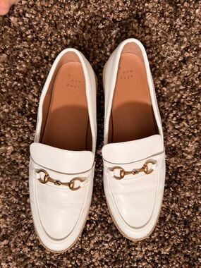 a new day White Loafers with Gold Horsebit Detail